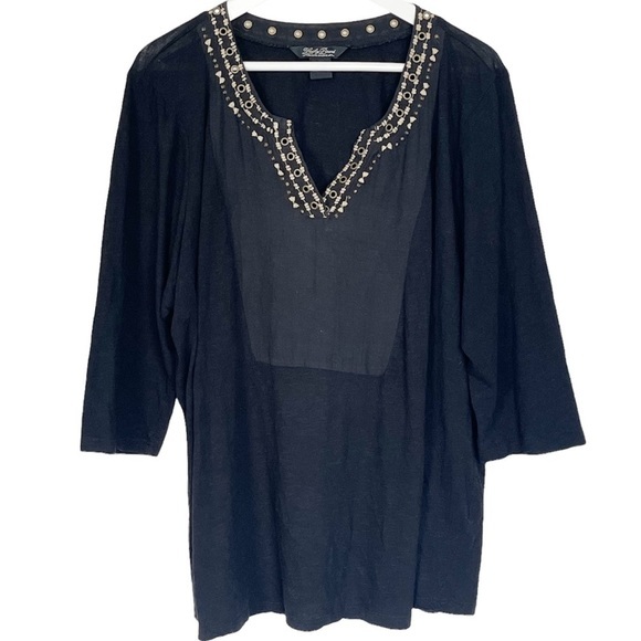 Lucky‎ Brand Grommet Notched Tunic Top Womens Size 2X Embroidered Boho - Picture 1 of 6